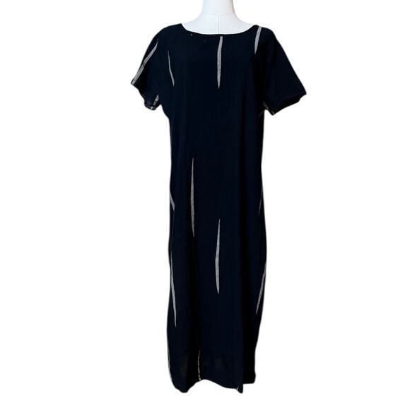 Uzi NYC Chai Dress Black Scratch Size M 100% Coarse Cotton with Wrinkle Effect - Picture 4 of 9